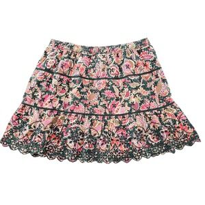 Jennifer‎ & Grace ANTHRO Skirt Womens L Floral Tiered Ruffle Hem Cotton